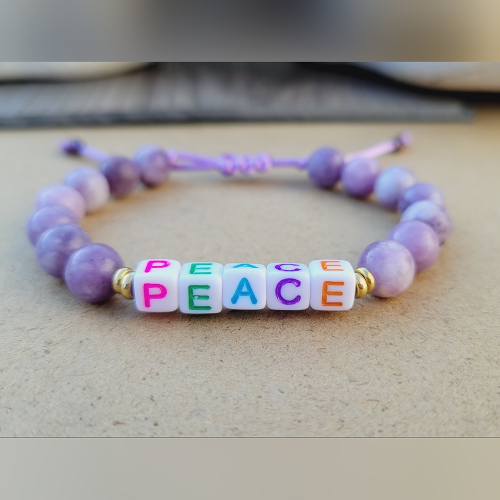 Peace Beaded Lavender Amethyst Gemstone Adjustable Bracelet
